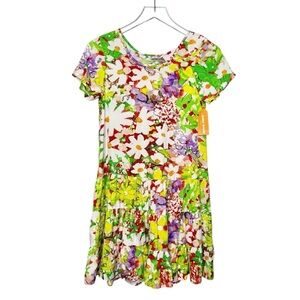 NEW Jams World Daisy Patch Floral Girls Scoop Neck Tiered Dress Sz Large